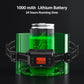 Black GPS dog fence collar with glowing battery indicator and lithium power cell
