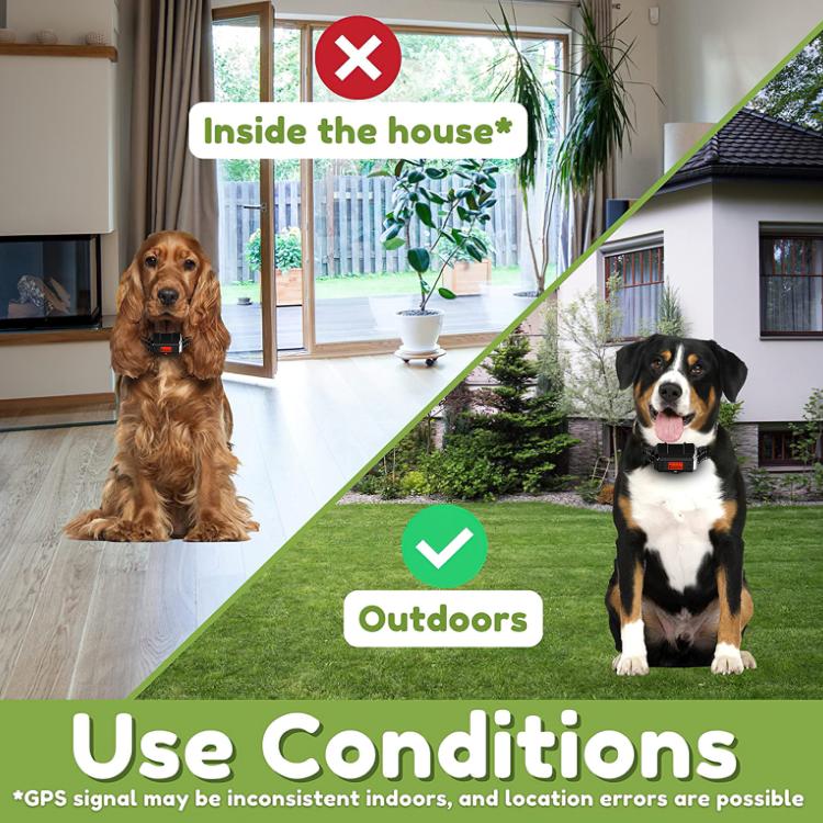 Two dogs wearing black GPS training collars shown for outdoor use