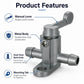 Fuel petcock valve with metal body, manual lever, dual hose barbs, mounting tab