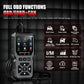Black OBD2/EOBD+CAN diagnostic scanner front view with function icons on display