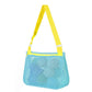 Mesh single-shoulder pouch bag in teal with yellow strap, zip-top mesh pocket
