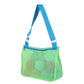 Kids single-shoulder mesh pouch bag with green body and blue shoulder strap