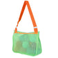 Kids single-shoulder mesh pouch bag with green body and orange shoulder strap