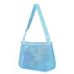 Kids single-shoulder mesh pouch bag with light blue body and light blue shoulder strap