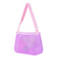 Kids single-shoulder mesh pouch bag with purple body and pink shoulder strap
