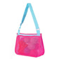 Kids single-shoulder mesh pouch bag with pink body and light blue shoulder strap