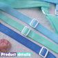 Adjustable shoulder strap with plastic buckles on blue mesh pouch