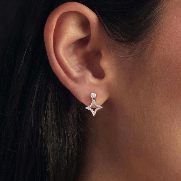Sterling silver star stud earrings with dangling star crystal drop