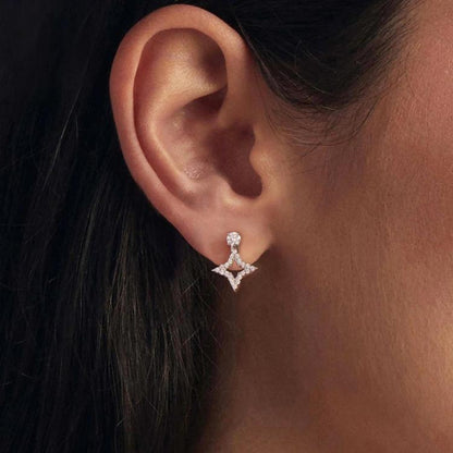 Sterling silver star stud earrings with dangling star crystal drop