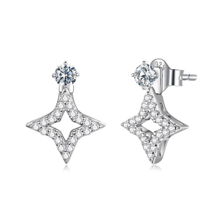 S925 sterling silver detachable moissanite stud earrings with star-shaped drops