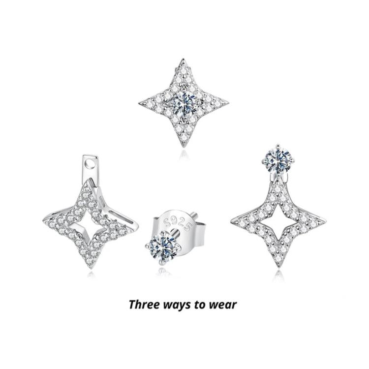 Three-way star crystal earrings set: star studs plus round-top studs