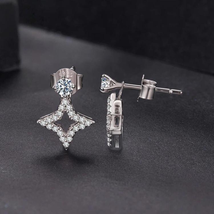 Sterling silver star drop earrings with round center stone and push-back posts