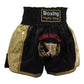 Black boxing shorts with gold side panels, Boxing Fight Club emblem, and elastic waistband.