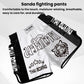 Sanda fight shorts set with black and white satin panels and Thai boxing print