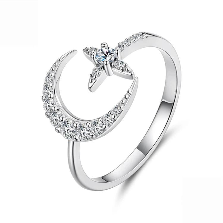 S925 sterling silver open ring with star setting and sparkling center moissanite