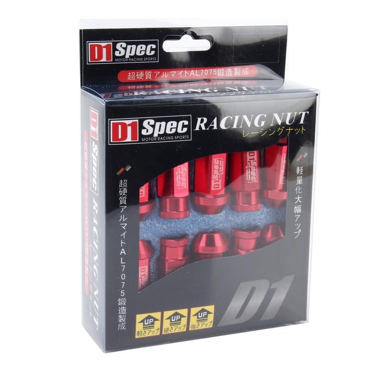 D1Spec Racing Nut retail package for M12x1.5 racing wheel nuts, 20-piece set