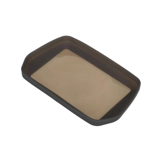 Black silicone dashboard screen cover with transparent display window, angled view