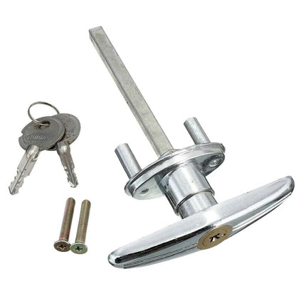 Garage door lock handle with cylinder, cross key, and metal mounting screws