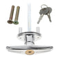 Garage door lock cylinder with chrome handle, two mounting screws, and keys