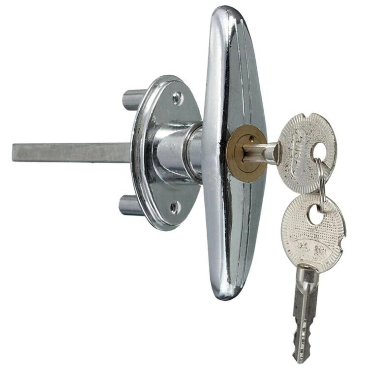 Garage door emergency lock cylinder with keys and chrome lever handle