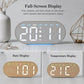 Digital alarm clock with full-screen time, date, and temperature on separate displays