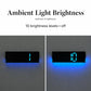Digital LED wall clock showing blue digits on low and high brightness settings