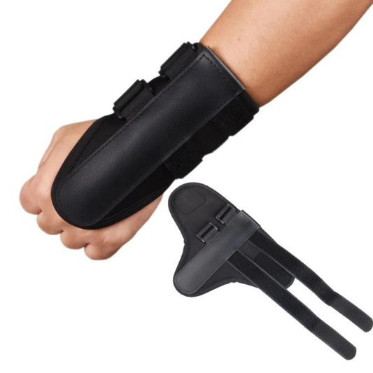 Black wrist immobilizer brace with adjustable straps for golf swing practice correction