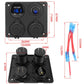 Black dual USB car panel switch size diagram, showing 86x104mm mounting dimensions