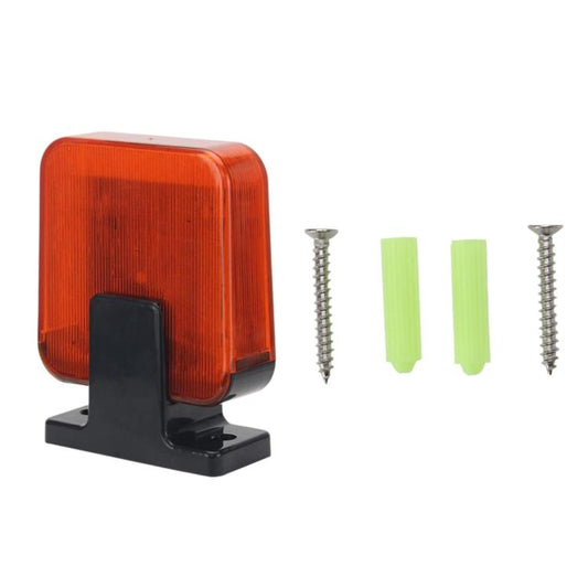 Orange translucent gate warning light with black mounting base and included screws