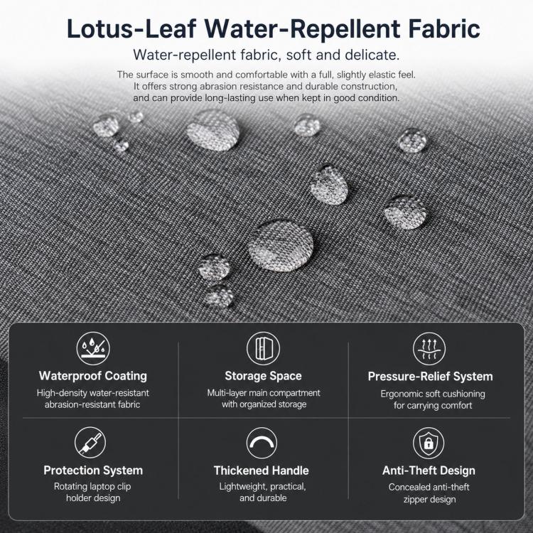 Gray laptop backpack with water-repellent coating and drop-resistant fabric