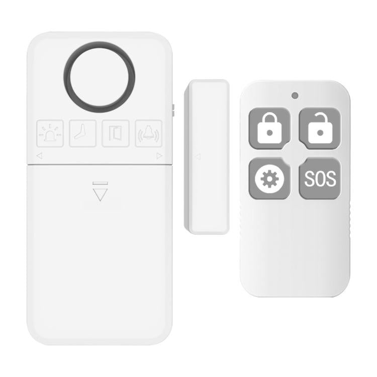 2-in-1 wireless door and window alarm with remote, white main unit and magnetic sensor