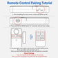 Remote control pairing tutorial showing white remote and door sensor with ON/OFF