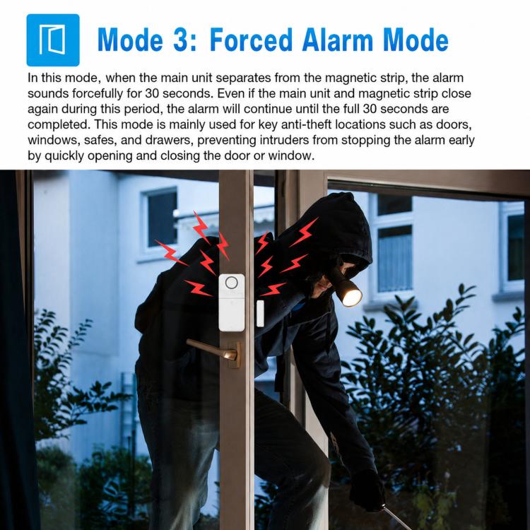 White forced alarm mode door sensor with magnetic strip and remote control