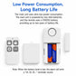 Wireless alarm and remote showing battery compartment and low-power indicator light