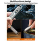 Silver flashlight keychain with multifunction slots and flat screwdriver-style end