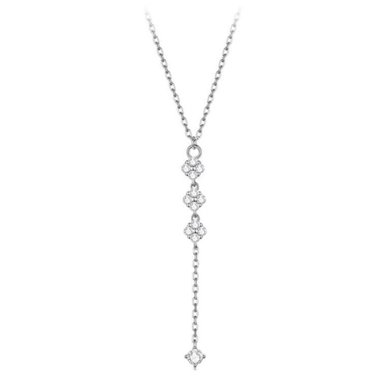 Y-shaped four-leaf clover pendant necklace with sparkling rhinestone chain
