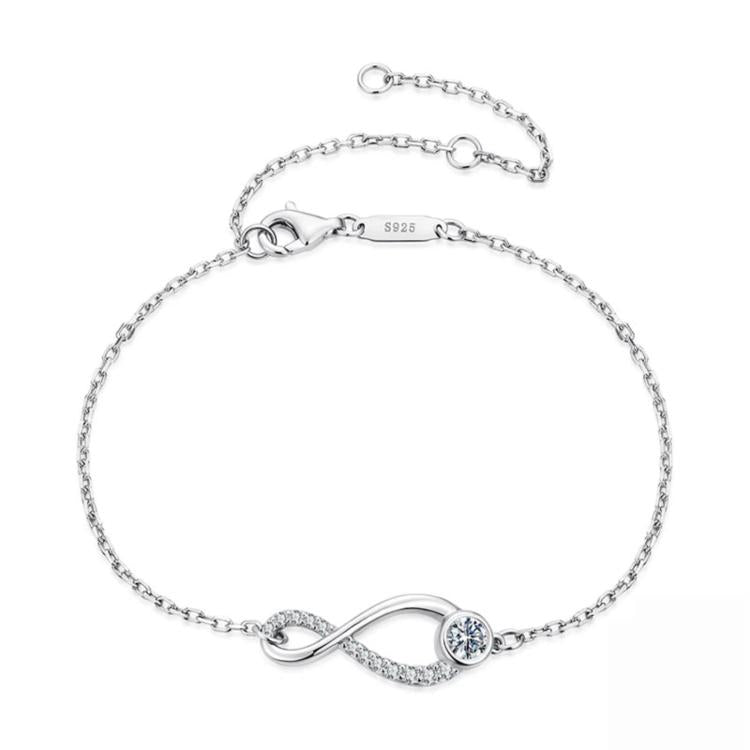 Sterling silver infinite loop bracelet with round gemstone accents and clasp
