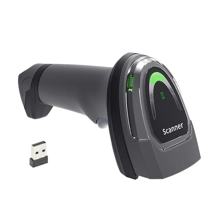 Wireless QR barcode scanner with green status light and USB dongle