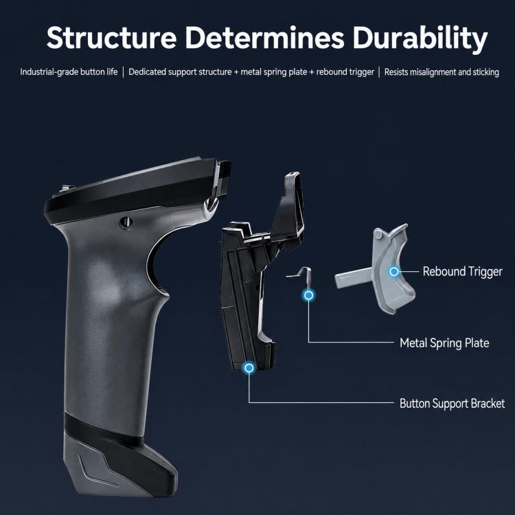 Scanner handle with rebound trigger and metal spring plate design diagram