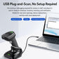 Wireless 2D barcode scanner with USB plug-and-scan charging base stand