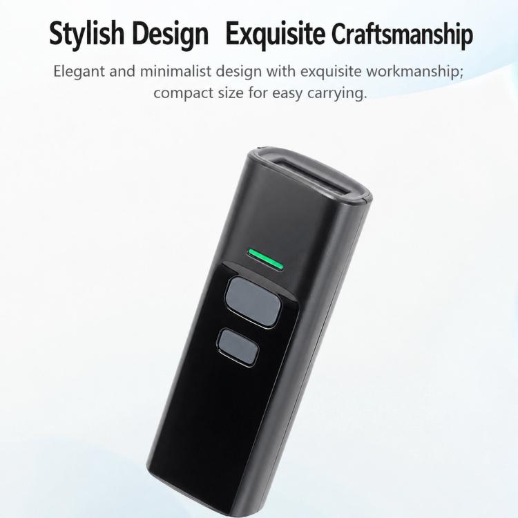 Black handheld 2D barcode scanner side buttons with green indicator strip