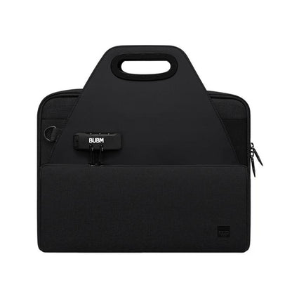 Black lockable document organizer bag with top handle and combination lock dials