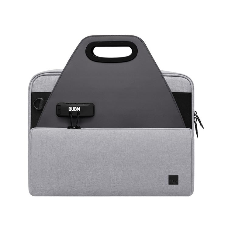 Gray lockable document organizer bag with top handle and combination lock dials