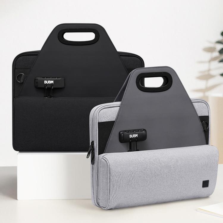 Black and gray lockable document organizer bags with molded top handles and lock tabs