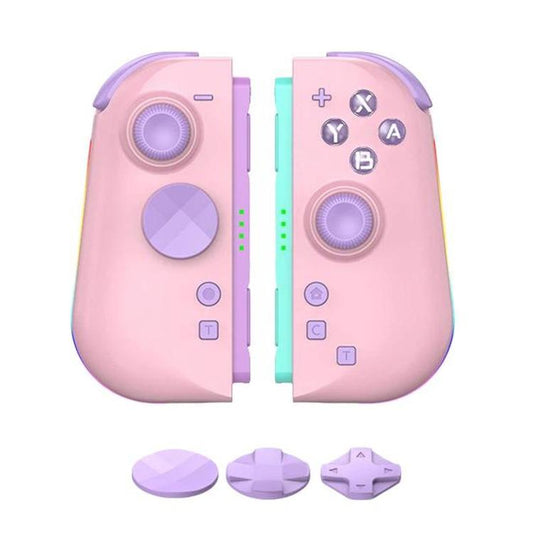 Pink left and right Switch magnetic controllers with thumbsticks and ABXY buttons