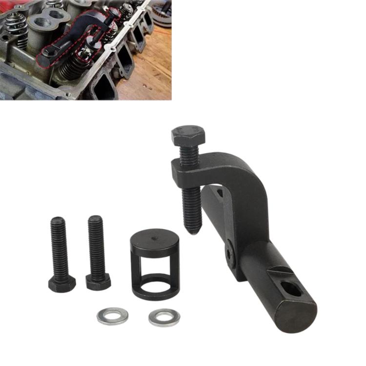 Black valve spring compressor tool with bolts and washers for engine valve springs
