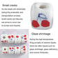 Square white ceramic beads with red cherries and blue bow, large-hole; small surface cracks.