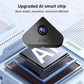 Triangular indoor security camera with lens above a chip-style circuit graphic