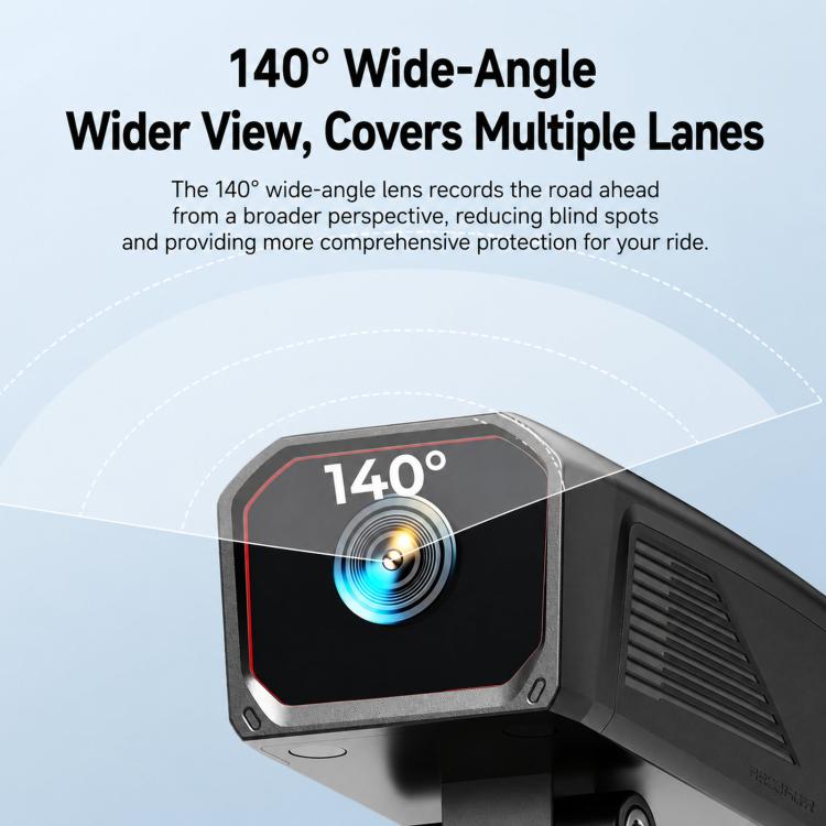 Dash cam front unit with wide front lens and side ventilation grille, black