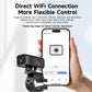 Dash cam with Wi-Fi control, shown connected beside smartphone app interface
